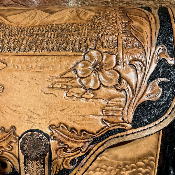 Hand Tooled Saddle Bag Leather Purse – Buck Stitch by Stephen Vaughn L