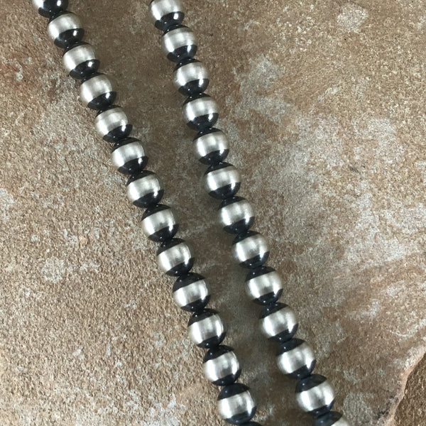 22 Single Strand Oxidized Sterling Silver Beaded Necklace 4 mm