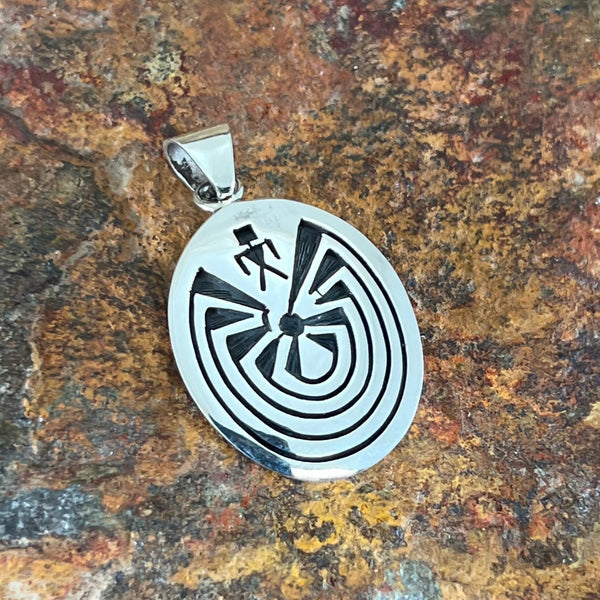 Man In Maze Sterling Silver Pendant Overlay by Pat Tewawina