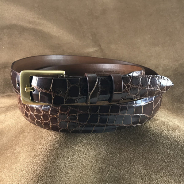 Alligator Embossed Calfskin Belt with 4pc Buckle Set in Cognac Brown b –  Logan's of Lexington