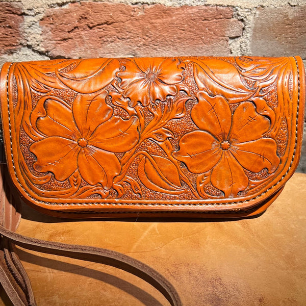 Vandiver Hand Tooled Leather Clutch - Caramel Brown