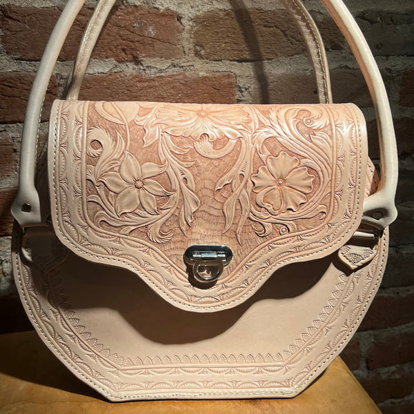 Handtooled Floral Design Leather Handbag