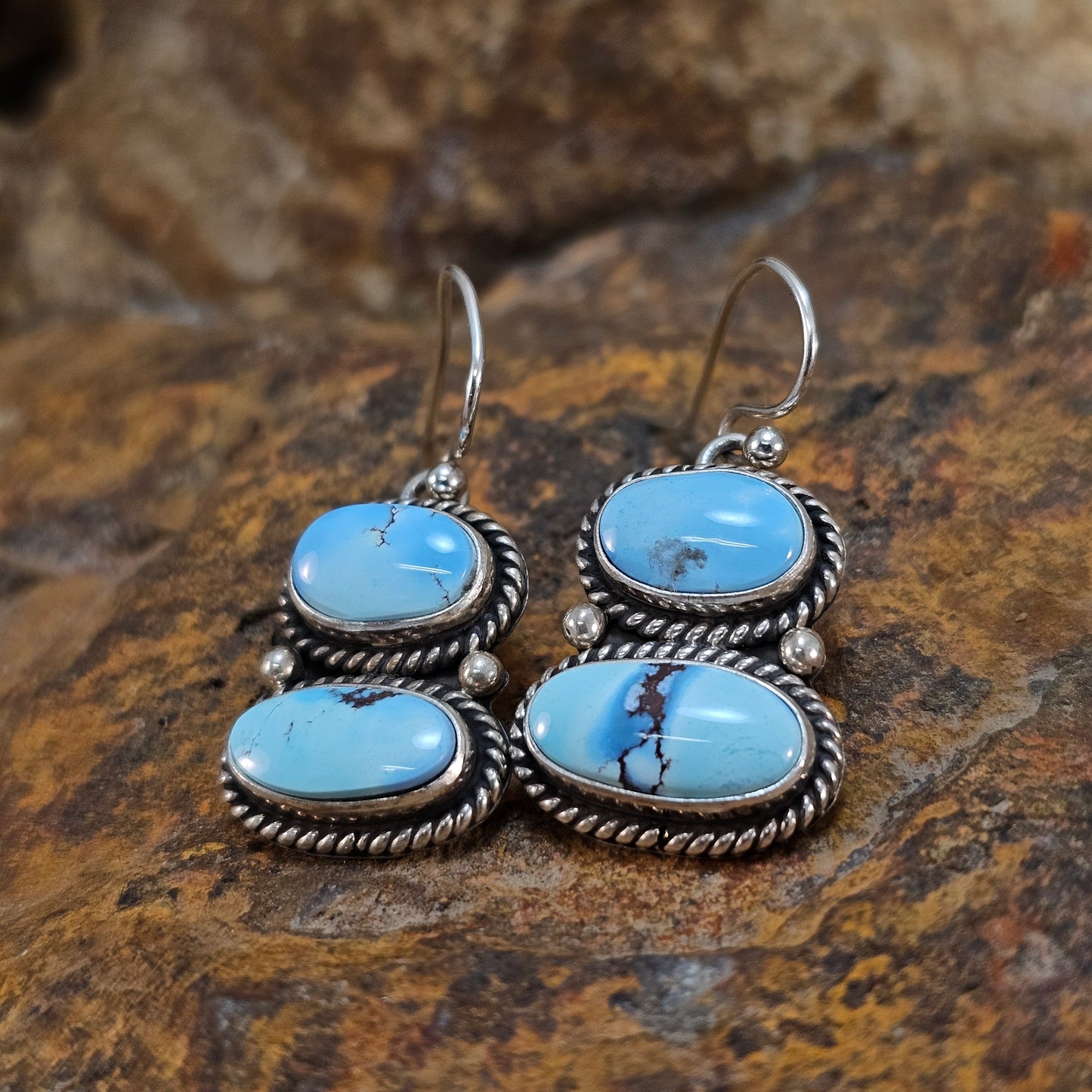 Golden Hill Turquoise Two-Stone Sterling Silver Earrings by Diane Wylie