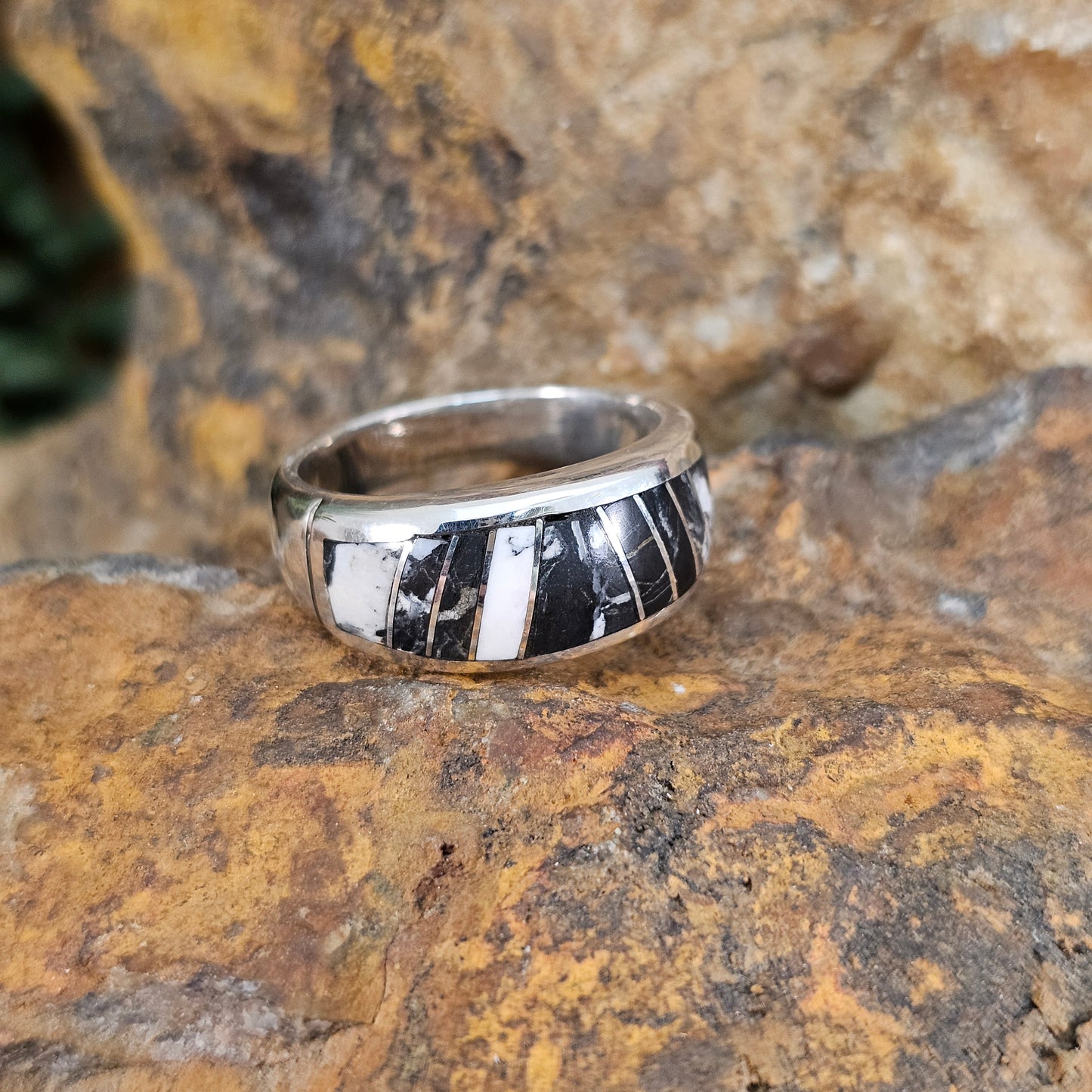 David Rosales White Buffalo Inlaid Sterling Silver Ring