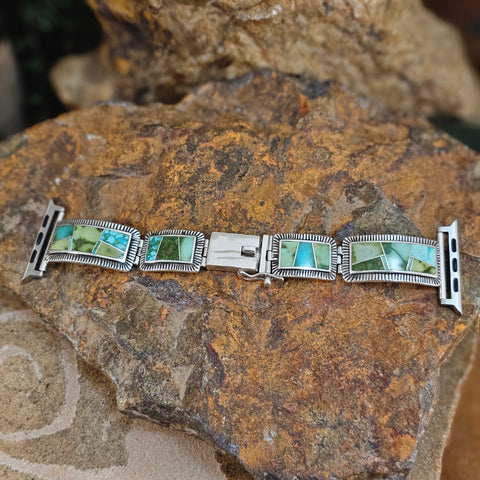 David Rosales Sonoran Gold Turquoise Inlaid Sterling Silver Watch Band for Apple Watch