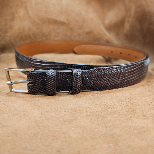 Brown Lizard Leather Belt Strap - 1 1/4" > 1" Taper