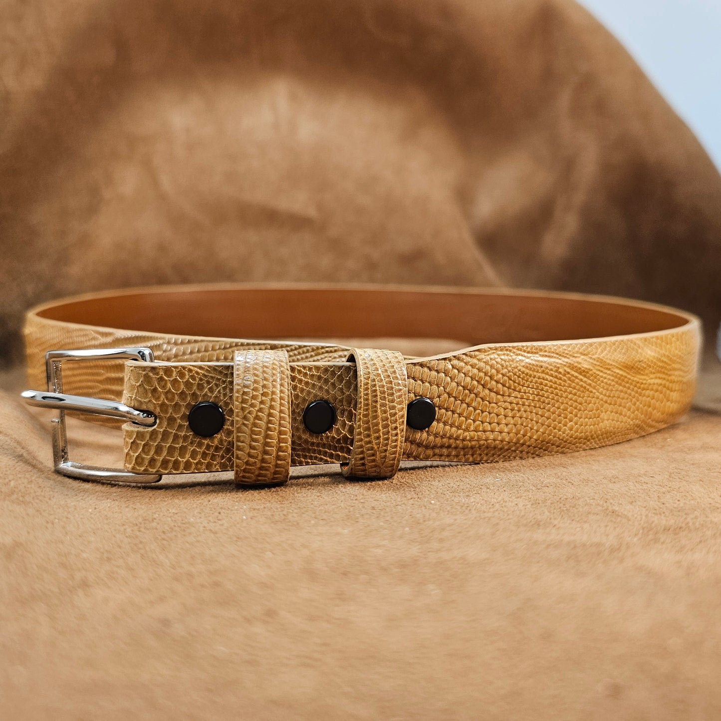 Tan Lizard Leather Belt Strap - 1 1/4" > 1" Taper