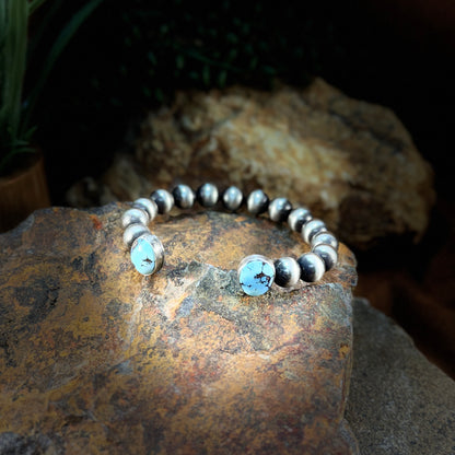 Golden Hill Turquoise Sterling Silver Navajo Bead Bracelet by Loretta Delgarito