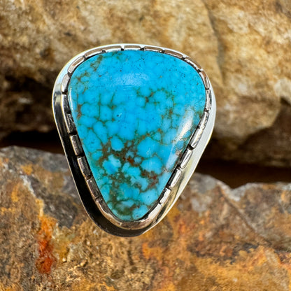 Sterling Silver Kingman Turquoise & Red Mediterranean Coral Ring by Wyatt Begaye