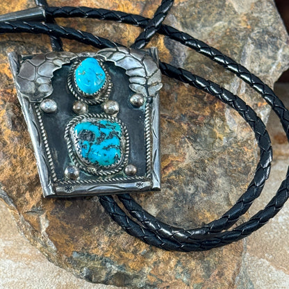 Vintage Navajo Turquoise Bolo Tie - Estate Jewelry