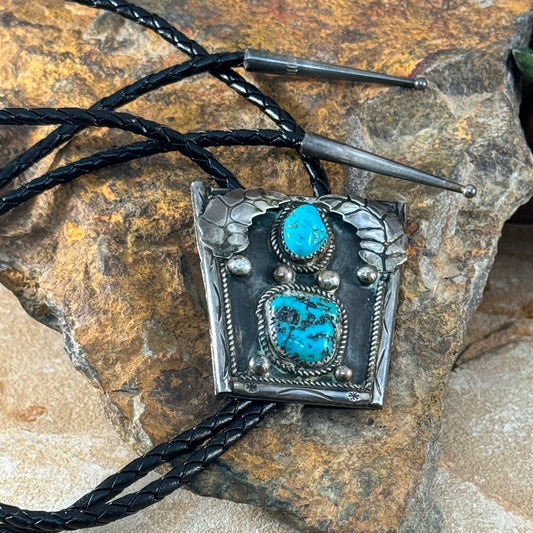 Vintage Navajo Turquoise Bolo Tie - Estate Jewelry