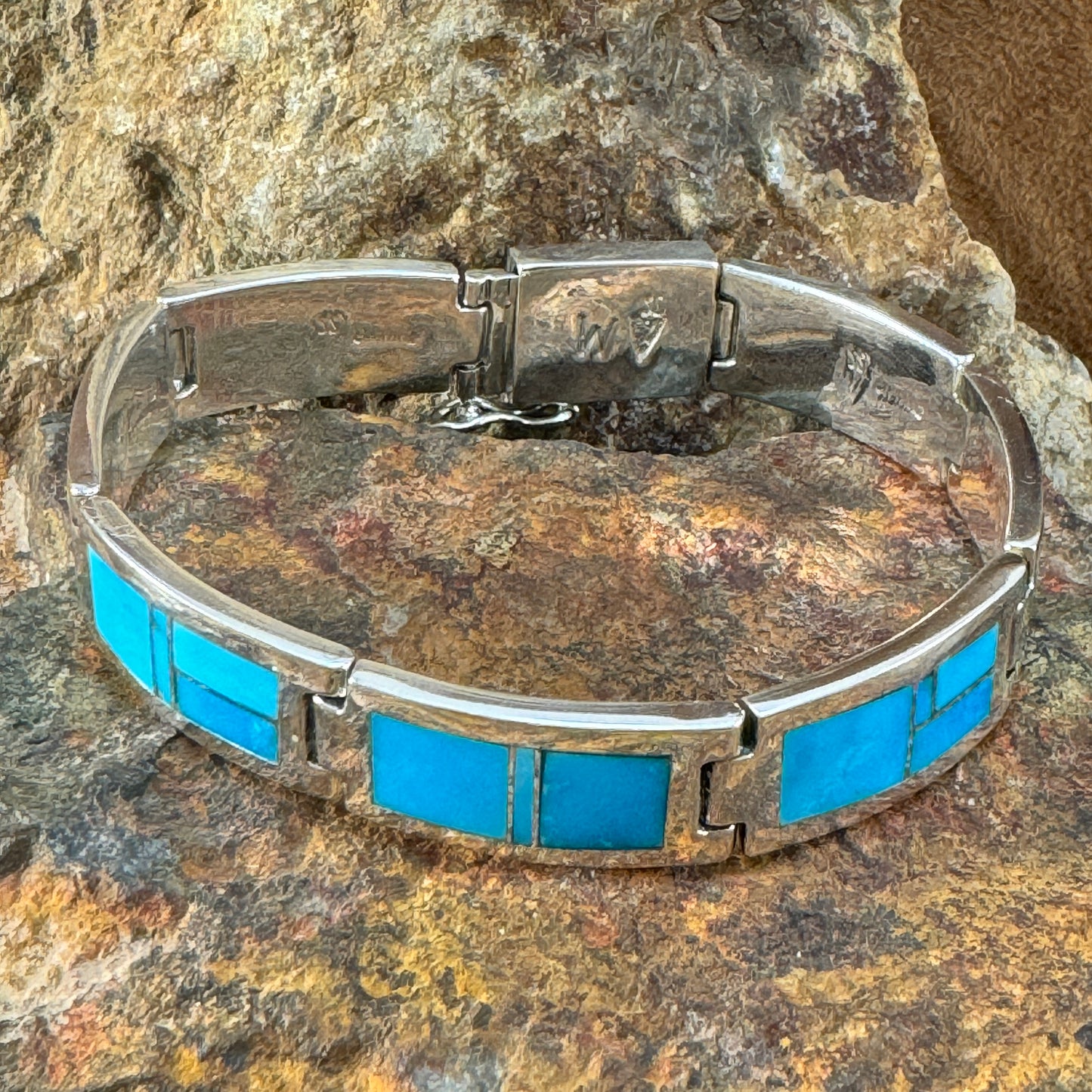 David Rosales Arizona Blue Inlaid Sterling Silver Link Bracelet