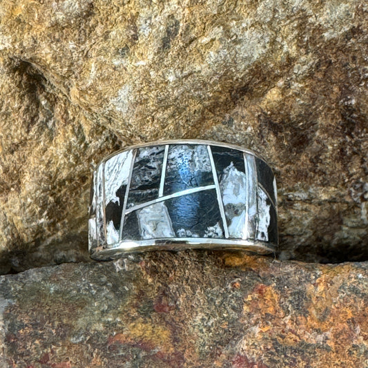 David Rosales White Buffalo Inlaid Sterling Silver Ring