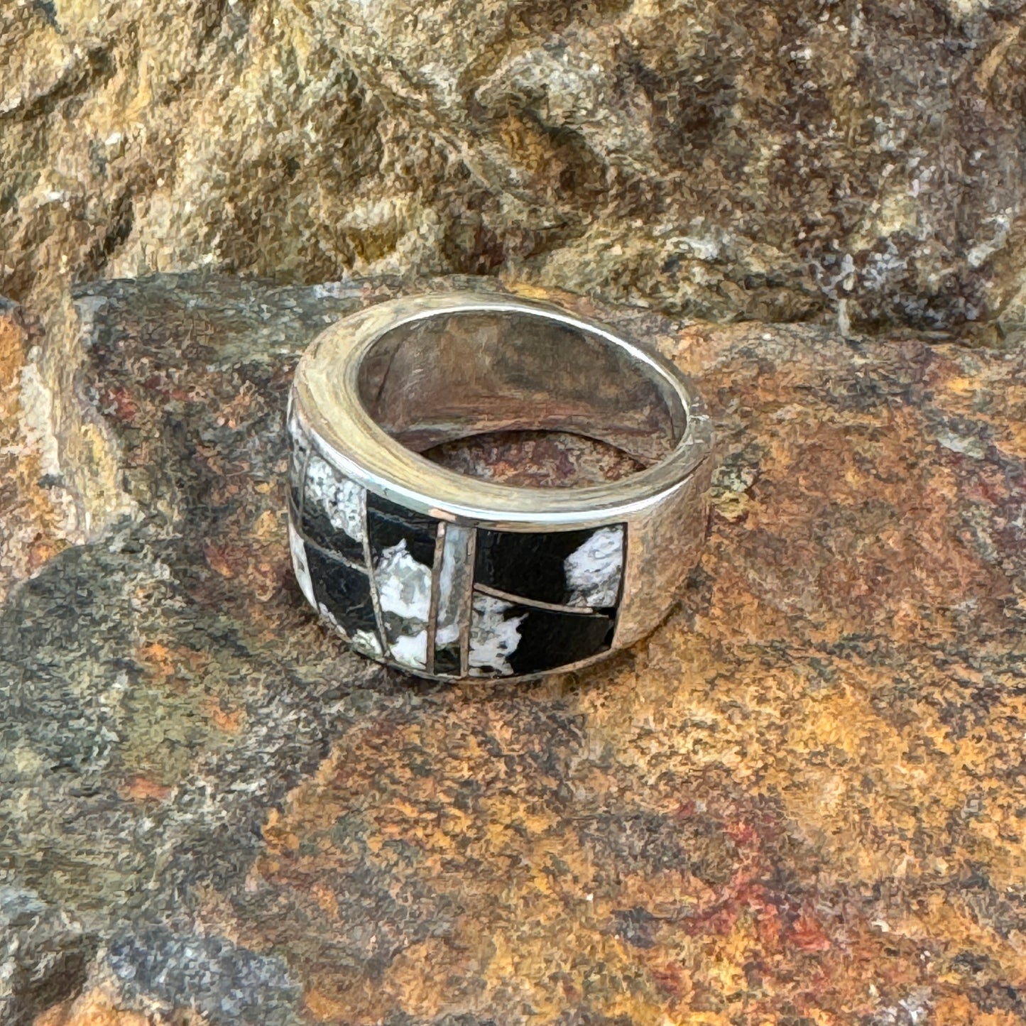 David Rosales White Buffalo Inlaid Sterling Silver Ring