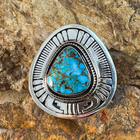 Kingman Turquoise Sterling Silver Ring by Leonard Nez Size 9