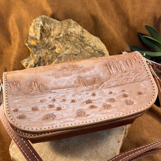 Hand Tooled 'Native Landscape' Leather Crossbody Purse by Stephen Vaughn Leatherworks