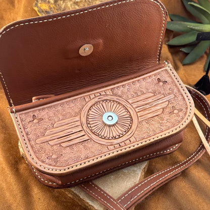 Hand Tooled 'Native Landscape' Leather Crossbody Purse by Stephen Vaughn Leatherworks