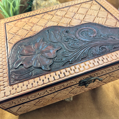 Hand Crafted Leather Jewelry Box 'Full Bloom' by Stephen Vaughn Leatherworks