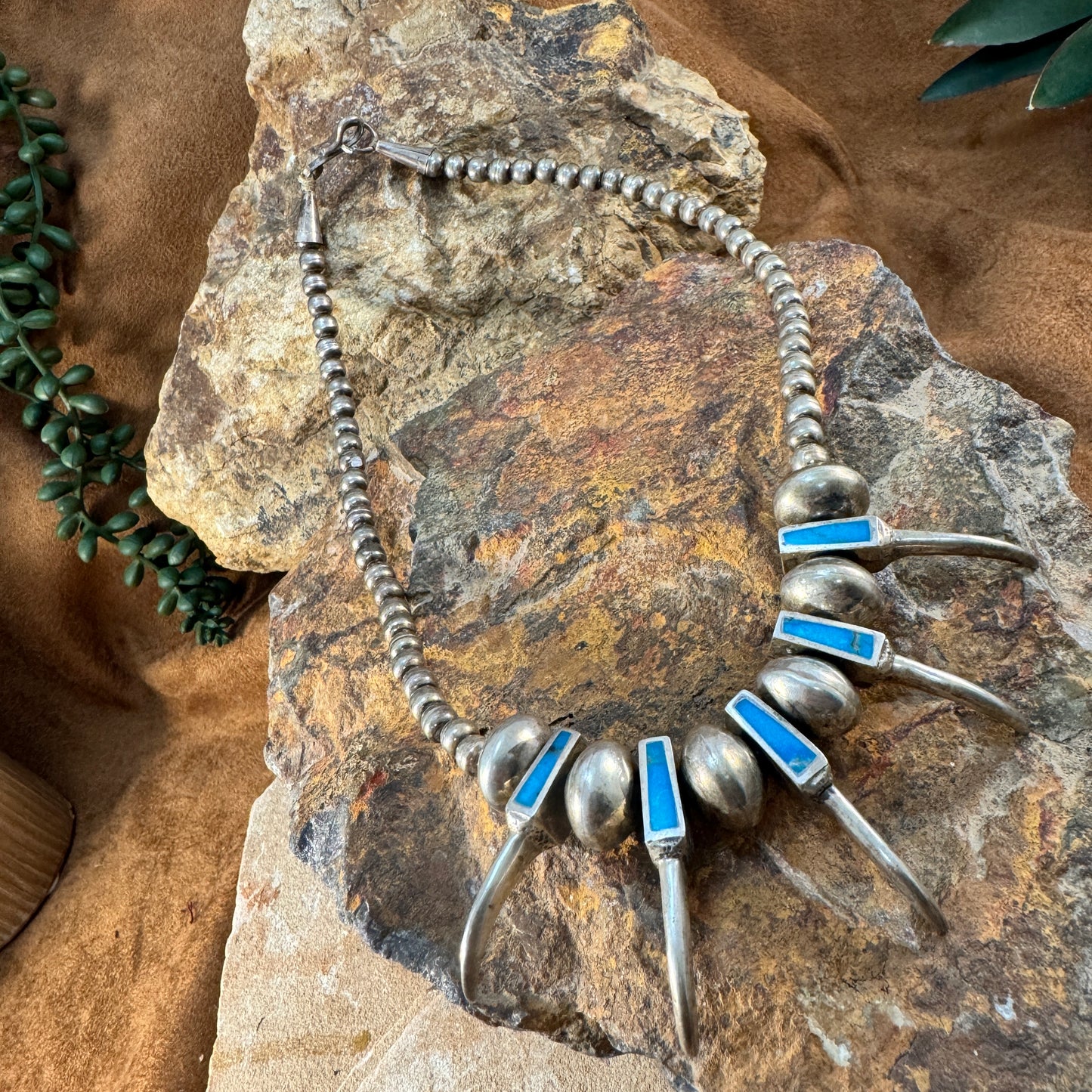 Vintage - Sterling Silver and Turquoise Claw Necklace - Estate