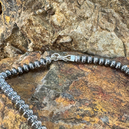 Leonard Nez 18" Stamped Oxidized Sterling Silver Bead Necklace