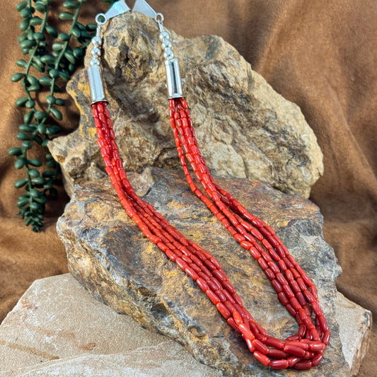 Leonard Nez 21" Red Coral Multi-Strand Necklace