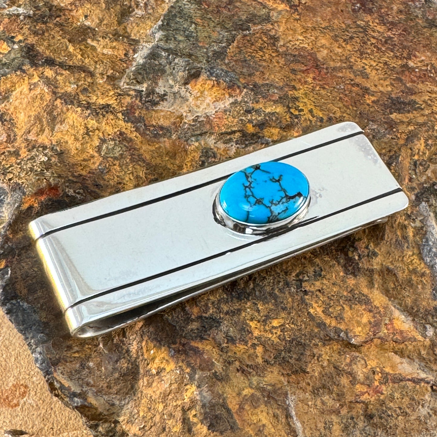 Persian Turquoise Sterling Silver Money Clip by Leonard Nez