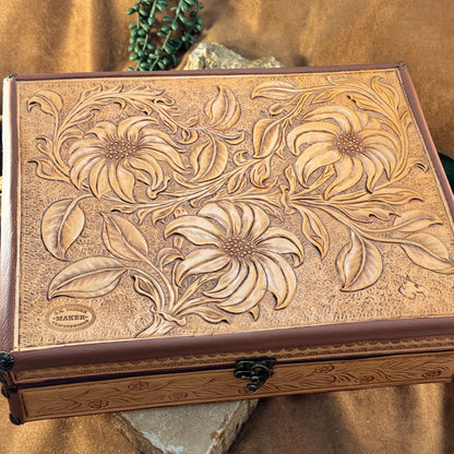 Hand Crafted Leather Jewelry Box 'Black-Eyed Susan' by Stephen Vaughn Leatherworks