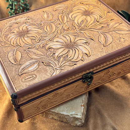 Hand Crafted Leather Jewelry Box 'Black-Eyed Susan' by Stephen Vaughn Leatherworks