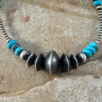 18" Rose Martin Navajo Silver and Turquoise Beaded Necklace