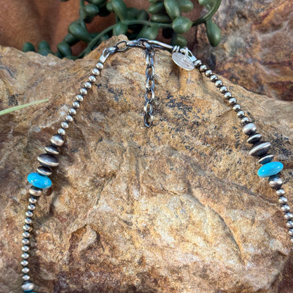 18" Rose Martin Navajo Silver and Turquoise Beaded Necklace