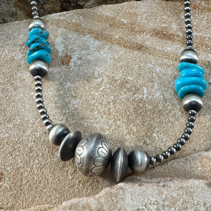 16" Rose Martin Navajo Silver and Turquoise Nugget Beads