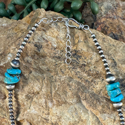 16" Rose Martin Navajo Silver and Turquoise Nugget Beads