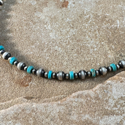 18" Navajo Turquoise and Silver Bead Necklace