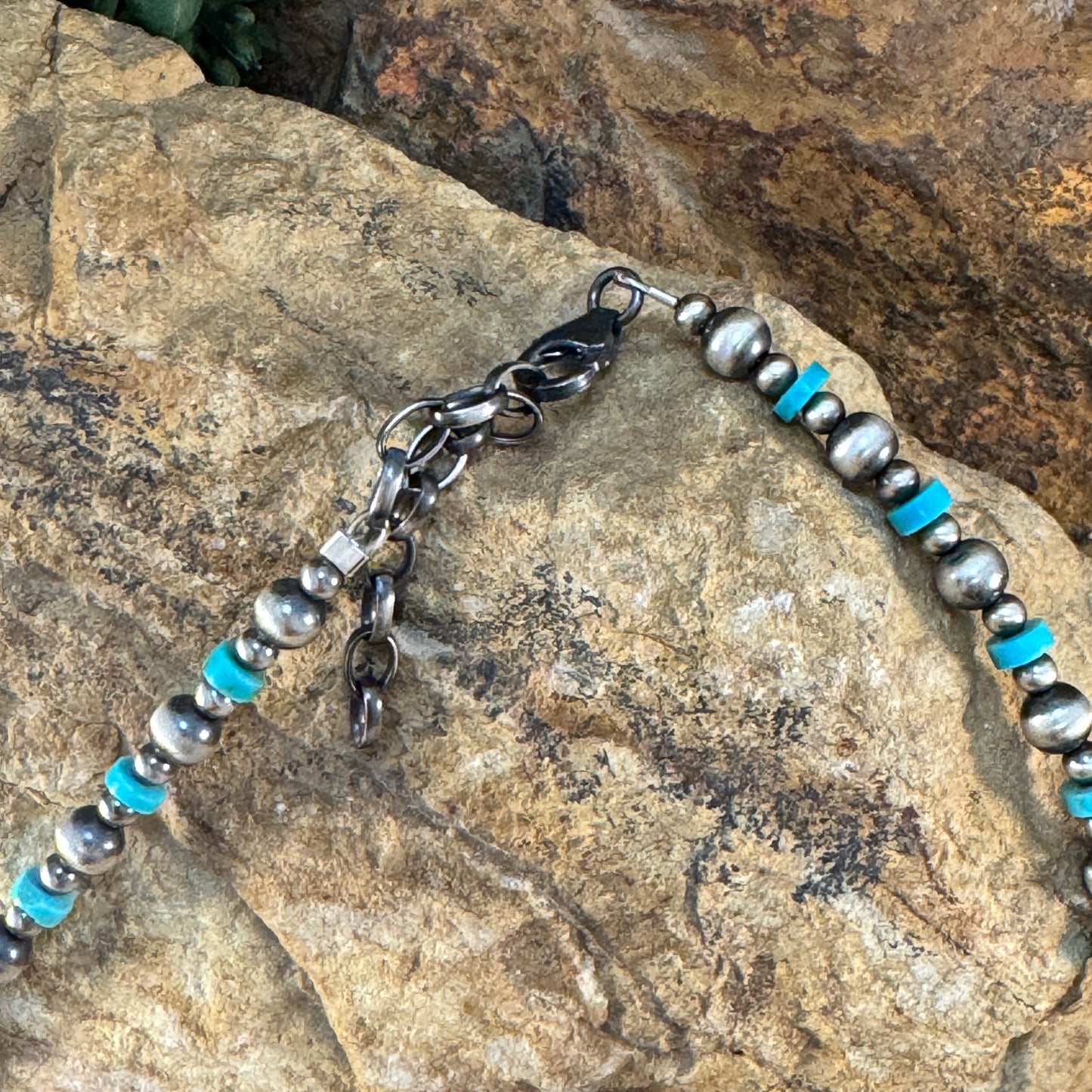 18" Navajo Turquoise and Silver Bead Necklace