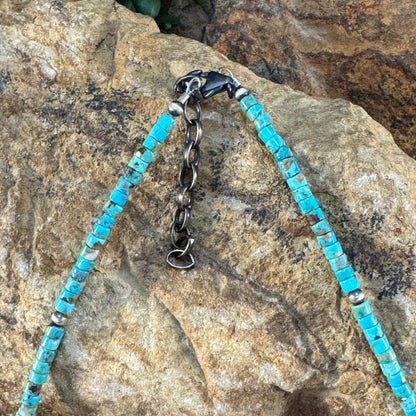 16" Navajo Turquoise and Silver Heishi Bead Necklace