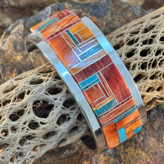 Tommy Jackson Spiny Oyster and Turquoise Inlay Cuff Bracelet