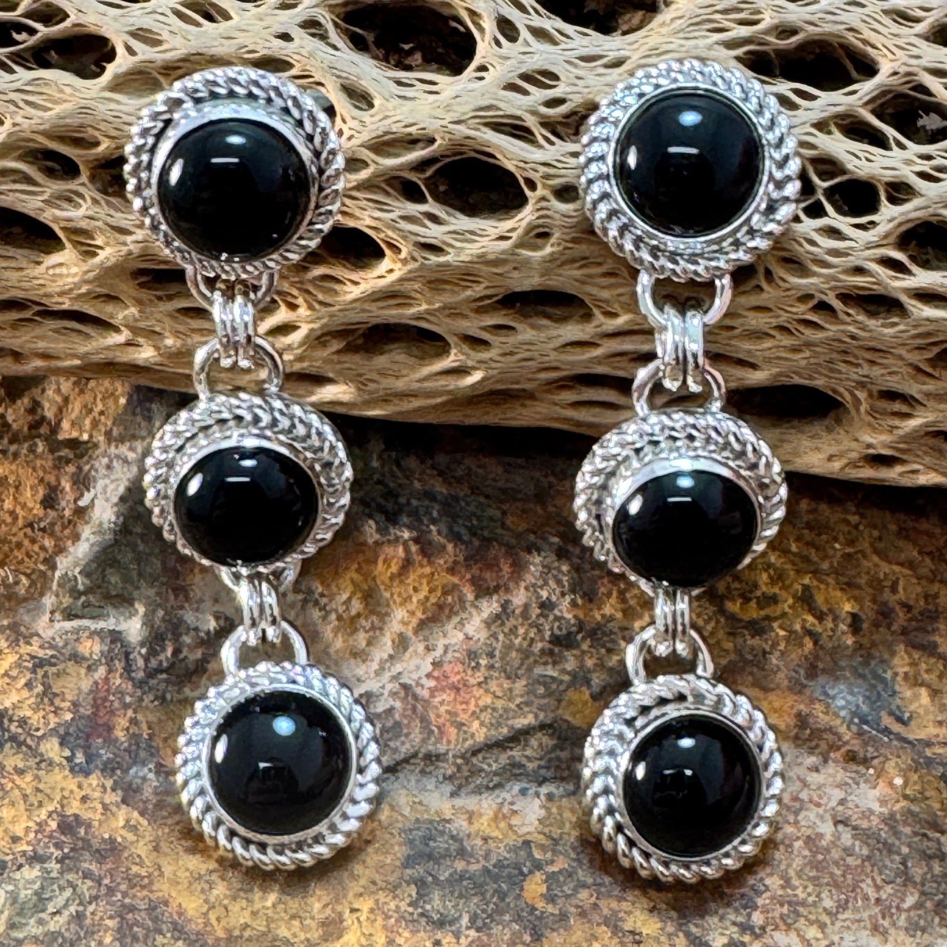 Black Onyx Triple Drop Earrings by Artie Yellowhorse