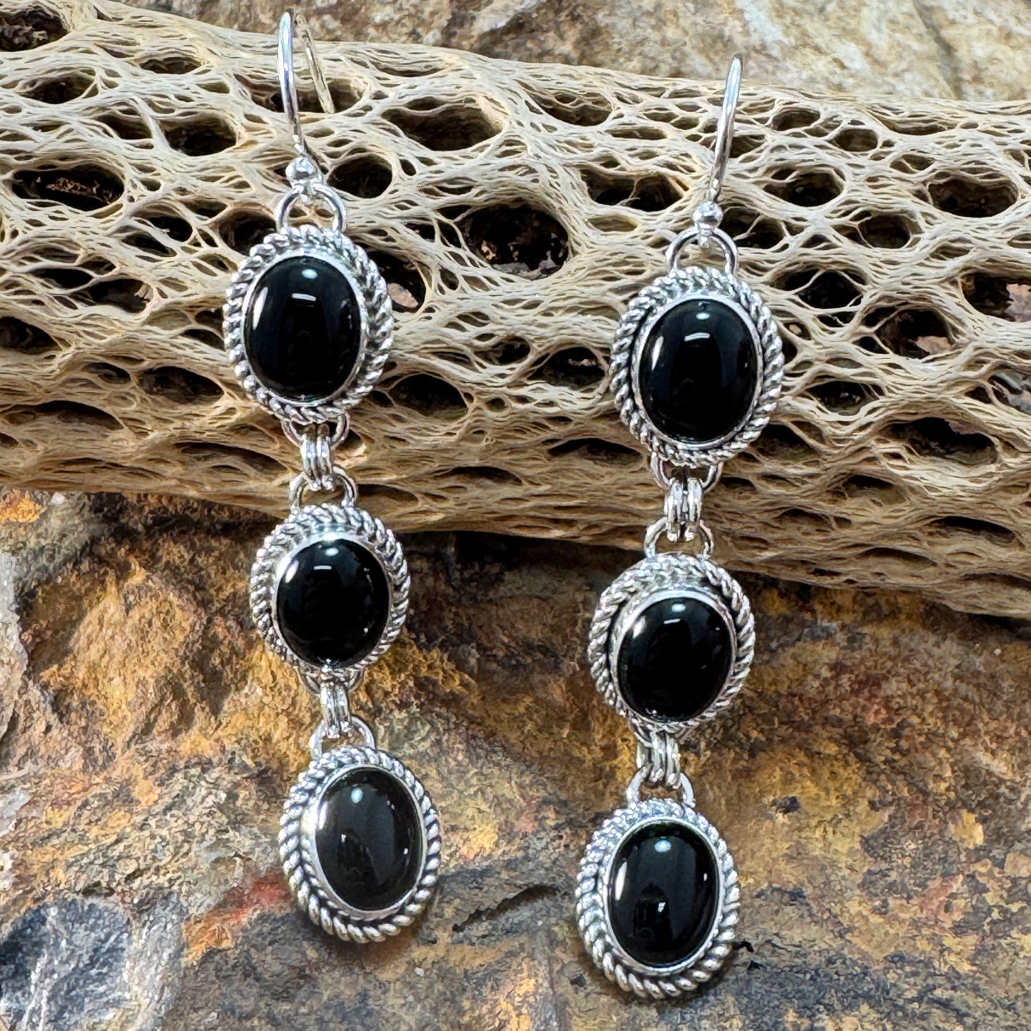 Black Onyx Triple Drop Earrings by Artie Yellowhorse