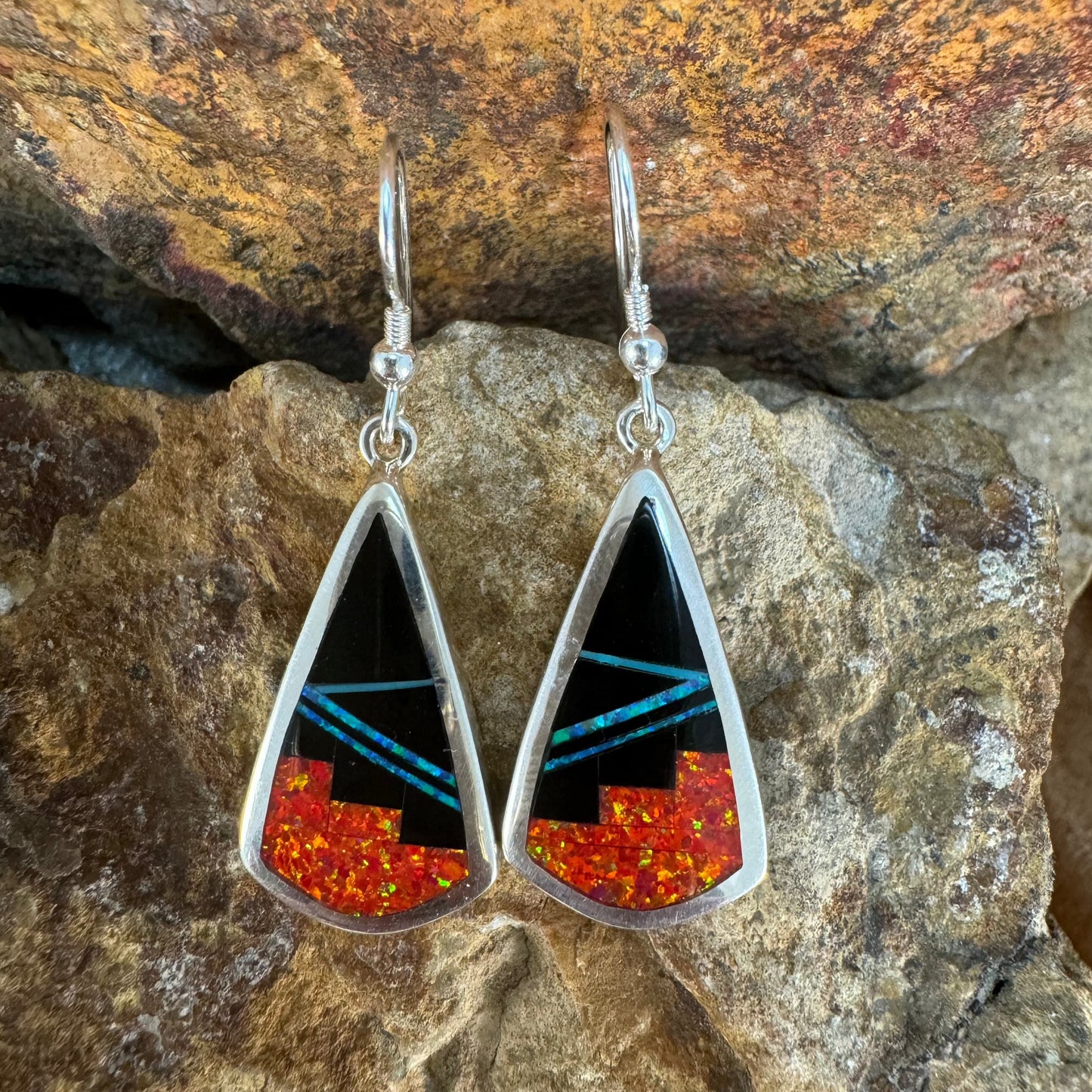 David Rosales Red Moon Fancy Inlaid Sterling Silver Earrings