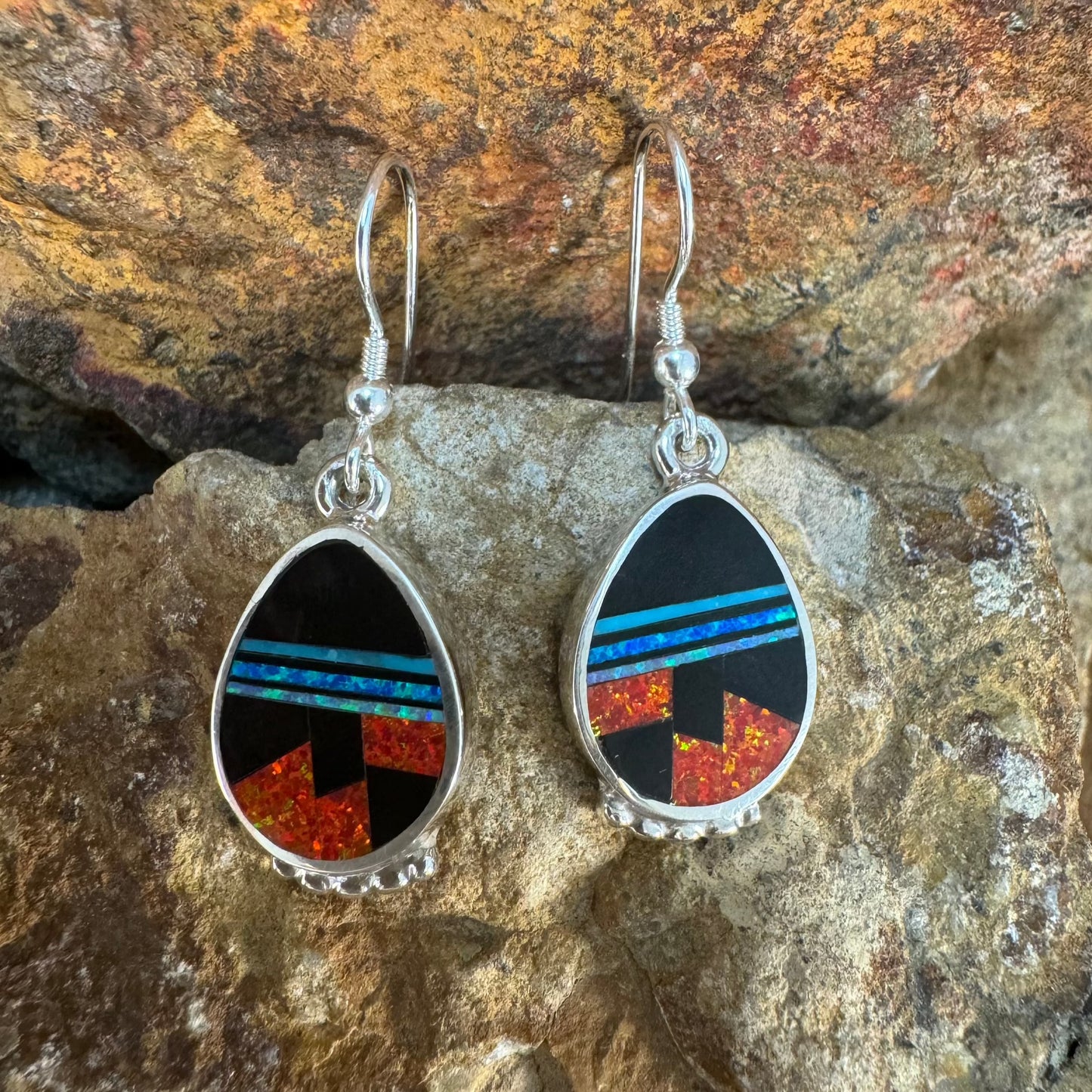 David Rosales Red Moon Inlaid Sterling Silver Earrings