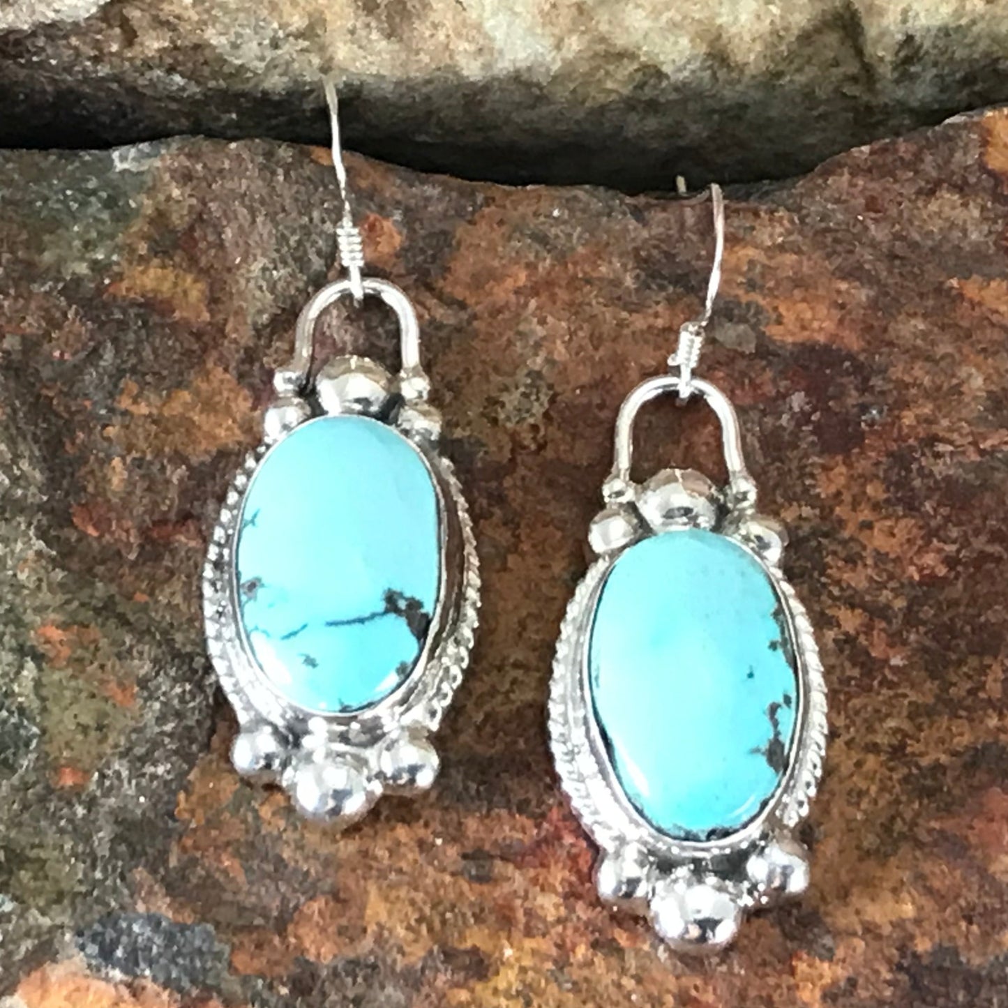 Dry Creek Turquoise Sterling Silver Dangle Earrings by Billy Jaramillo