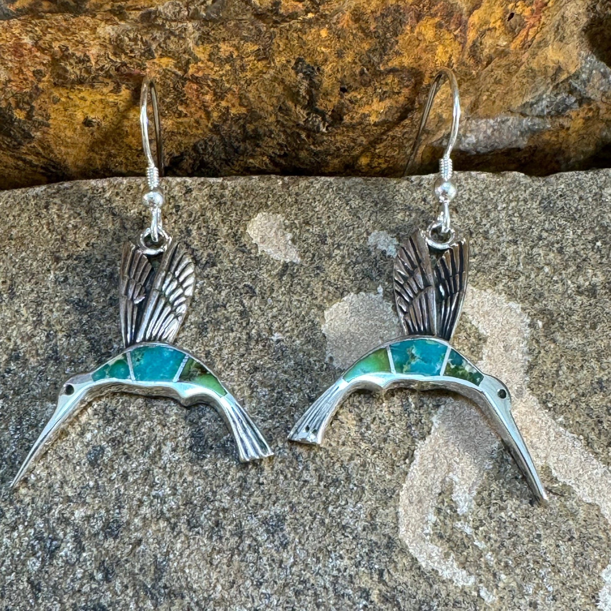 David Rosales Sonoran Gold Inlaid Sterling Silver Earrings HummingbirdDavid Rosales Sonoran Gold Inlaid Sterling Silver Earrings Hummingbird