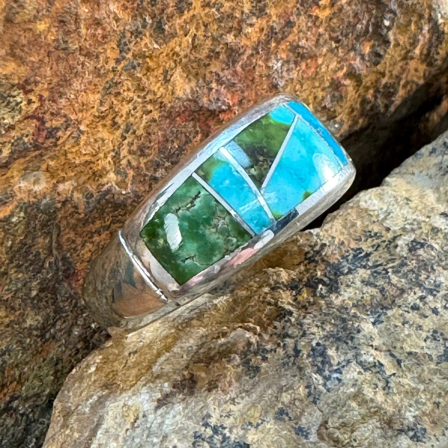 David Rosales Sonoran Gold Inlaid Sterling Silver Ring