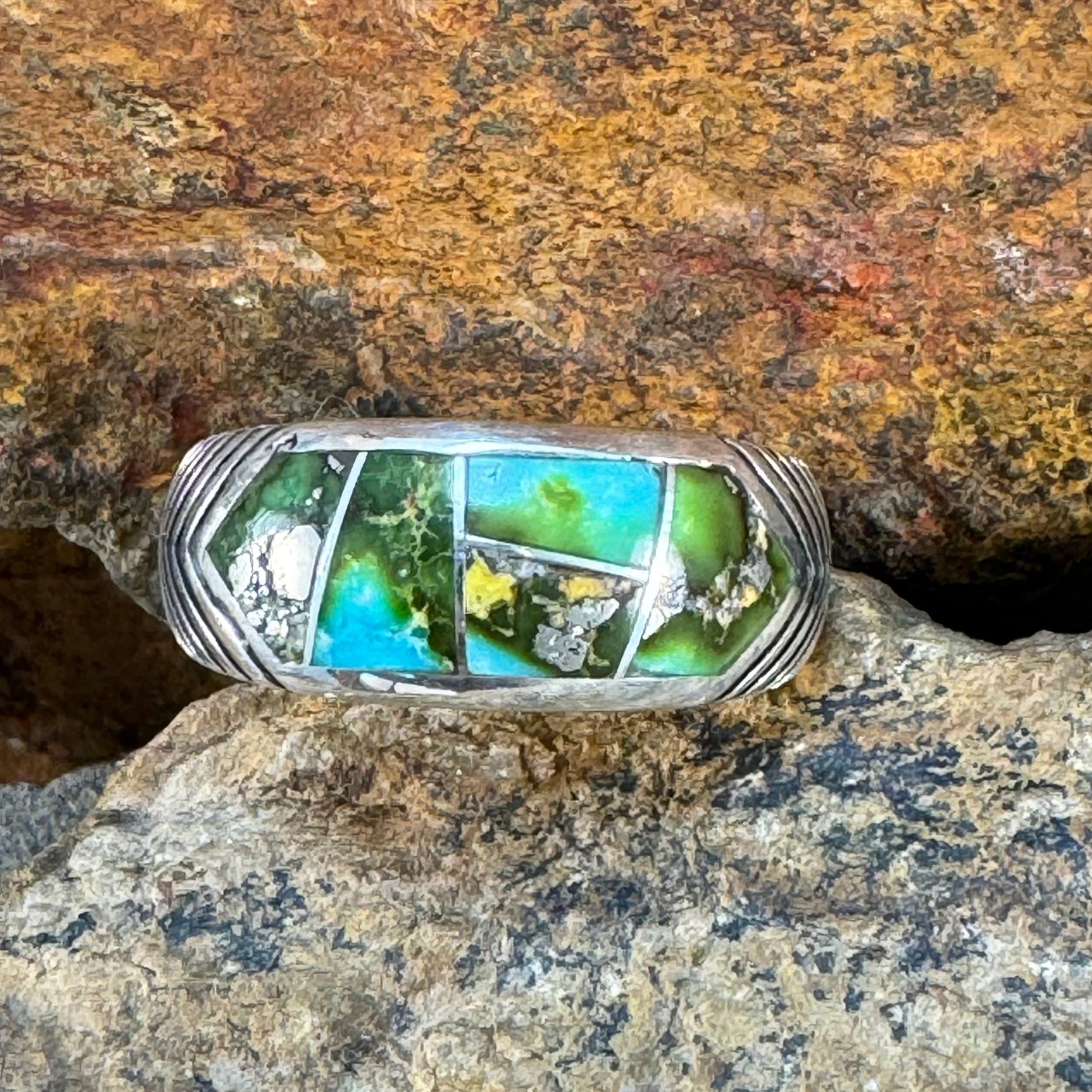 David Rosales Sonoran Gold Inlaid Sterling Silver Ring