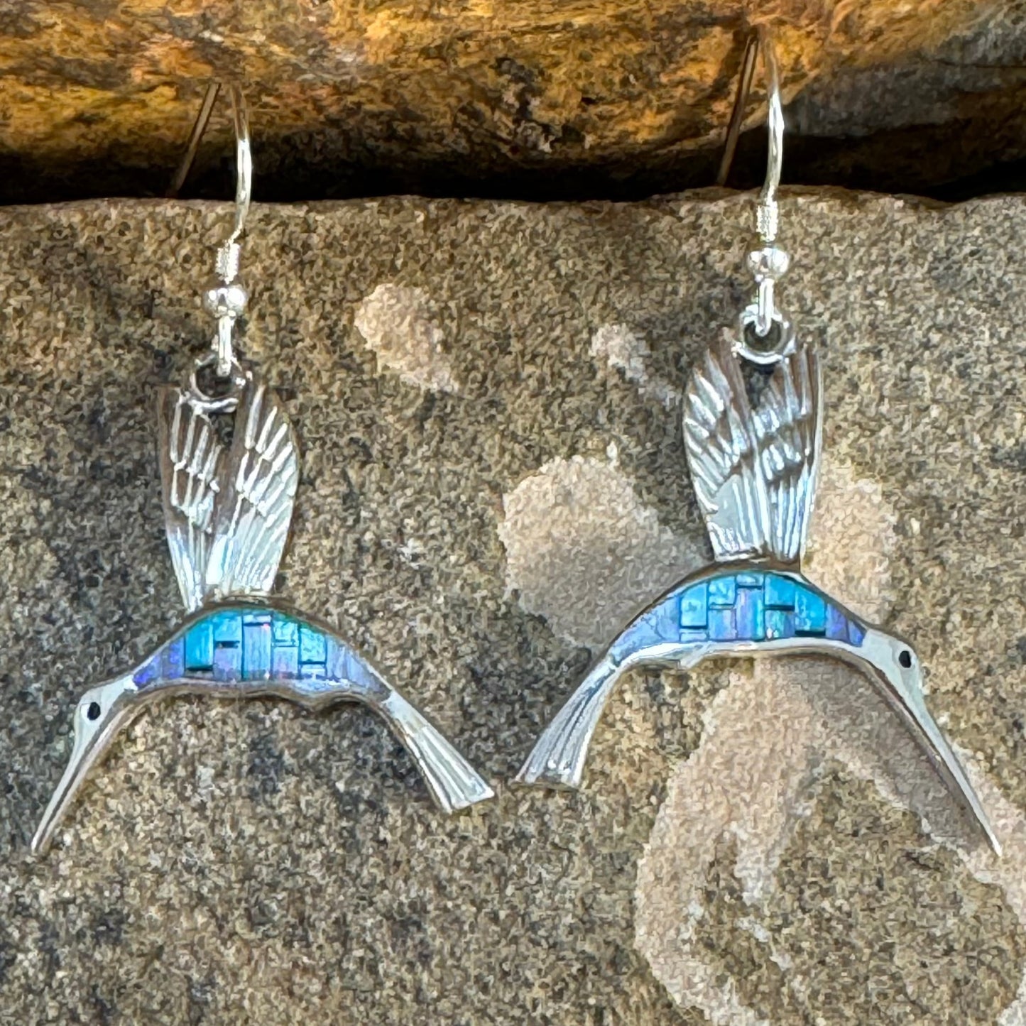 David Rosales Stardust Inlaid Sterling Silver Earrings Hummingbird