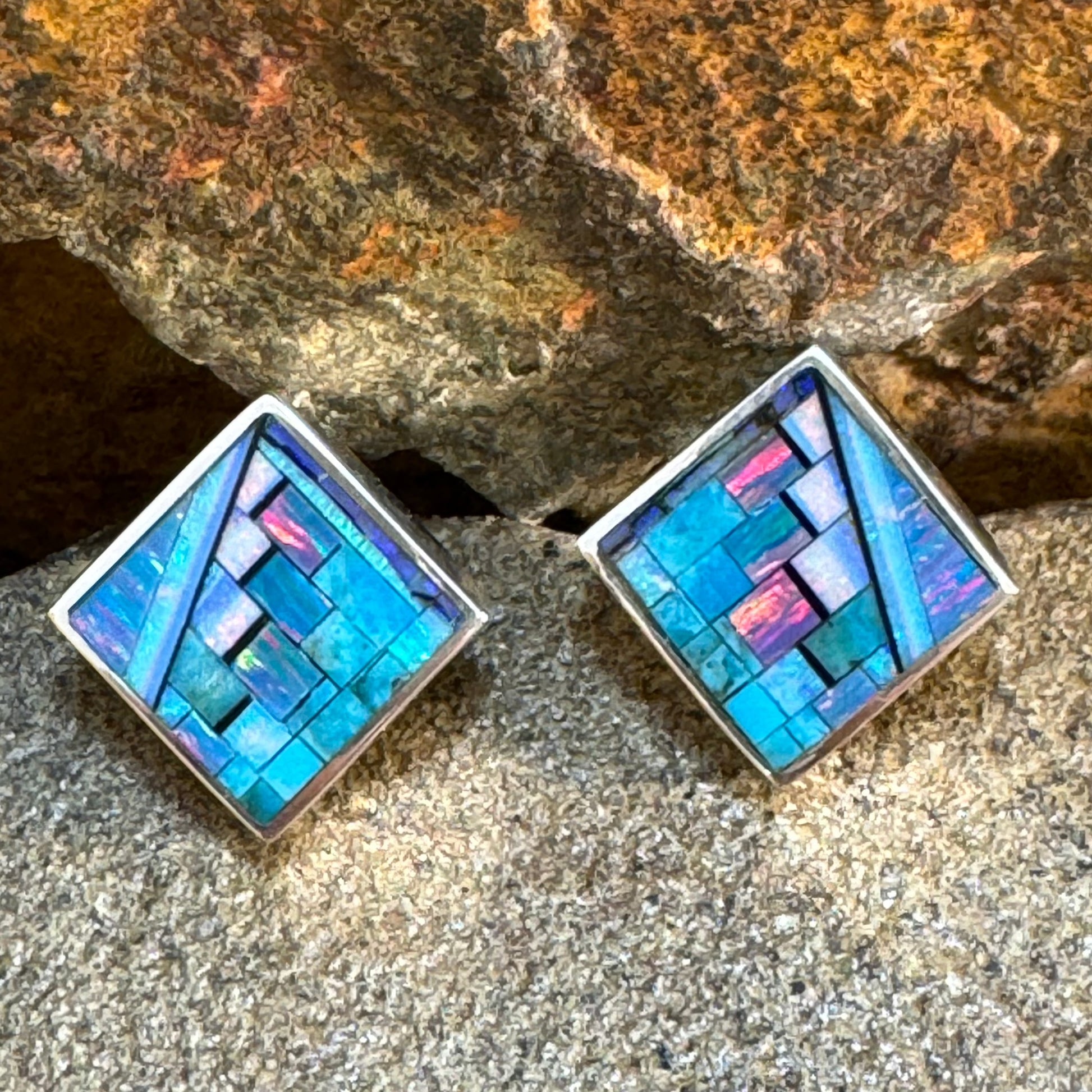 David Rosales Stardust Inlaid Sterling Silver Earrings