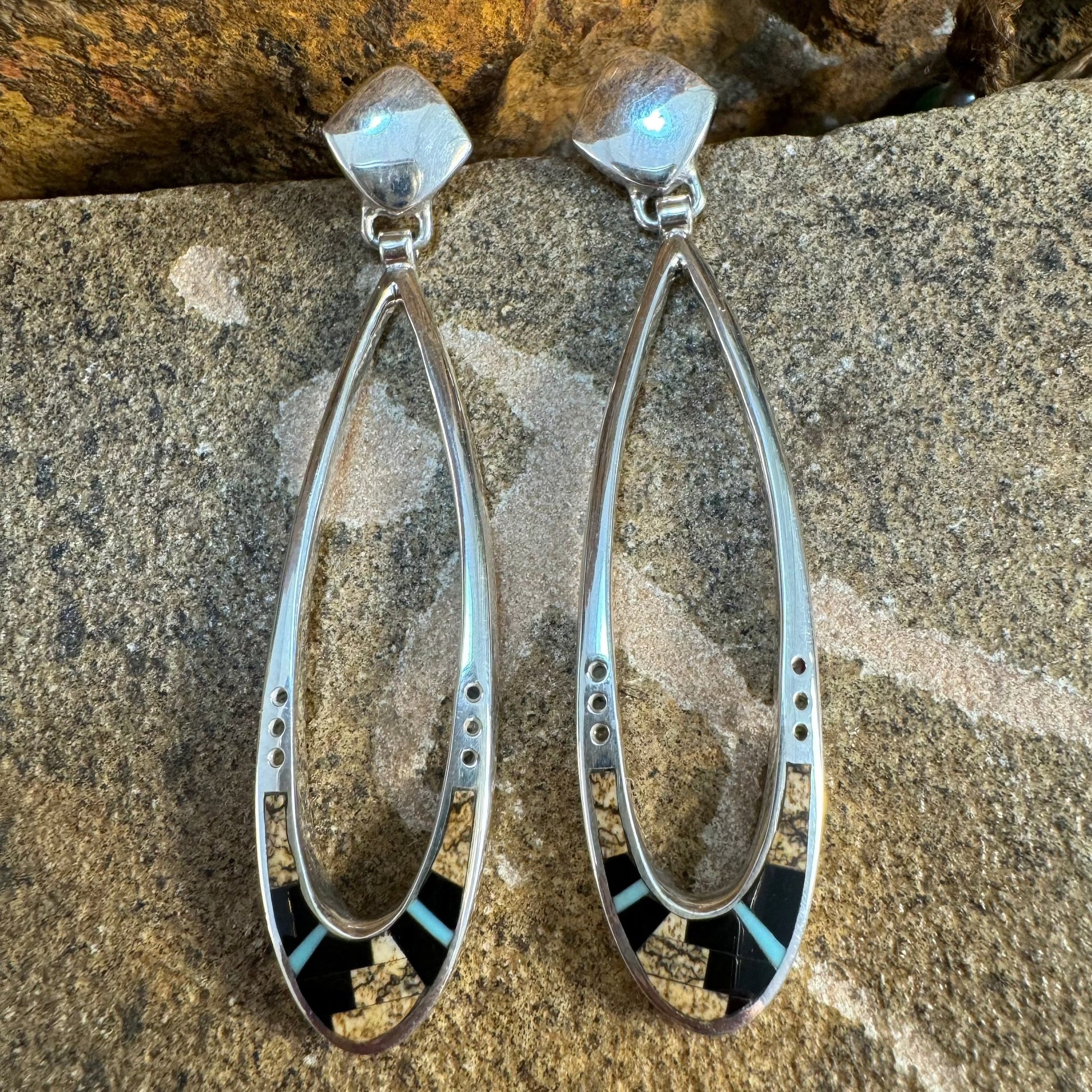 David Rosales Turquoise Creek Inlaid Sterling Silver Earrings