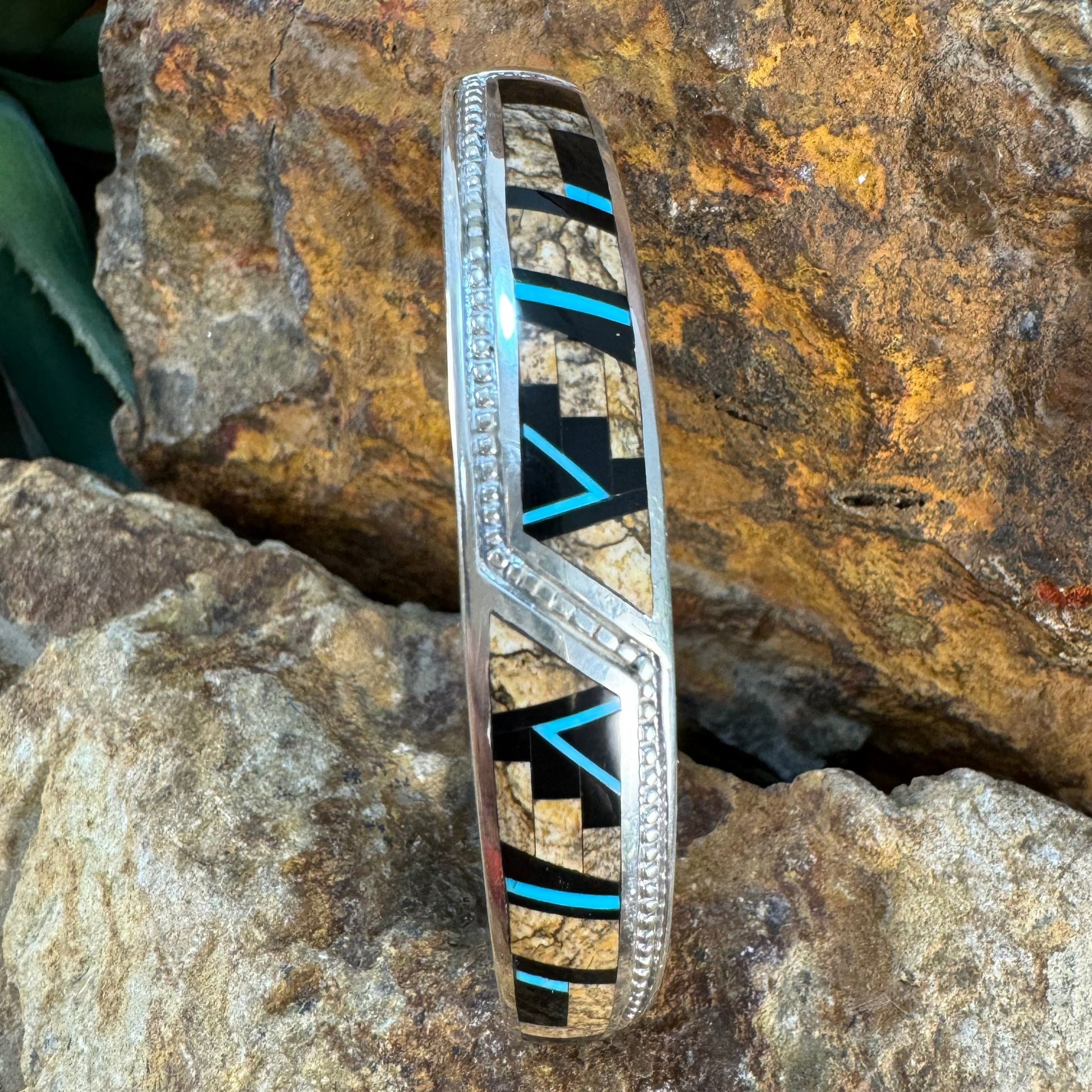 David Rosales Turquoise Creek Inlaid Sterling Silver Bracelet