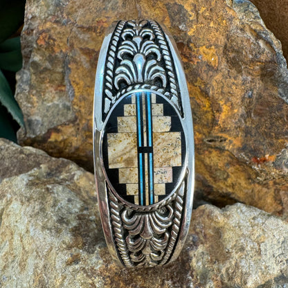 David Rosales Turquoise Creek Inlaid Sterling Silver Bracelet