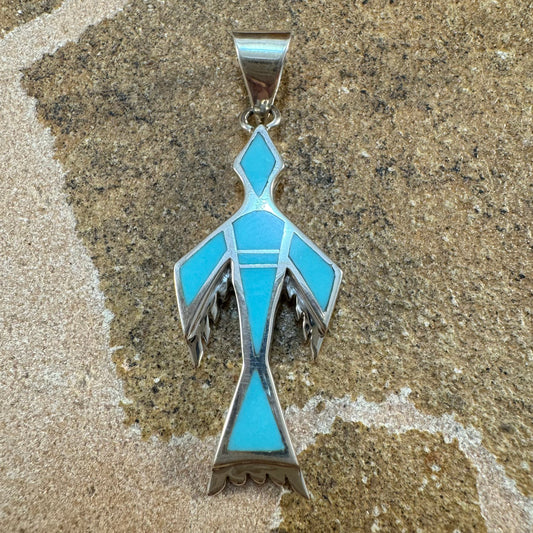 David Rosales Arizona Blue Inlaid Sterling Silver Pendant Bird